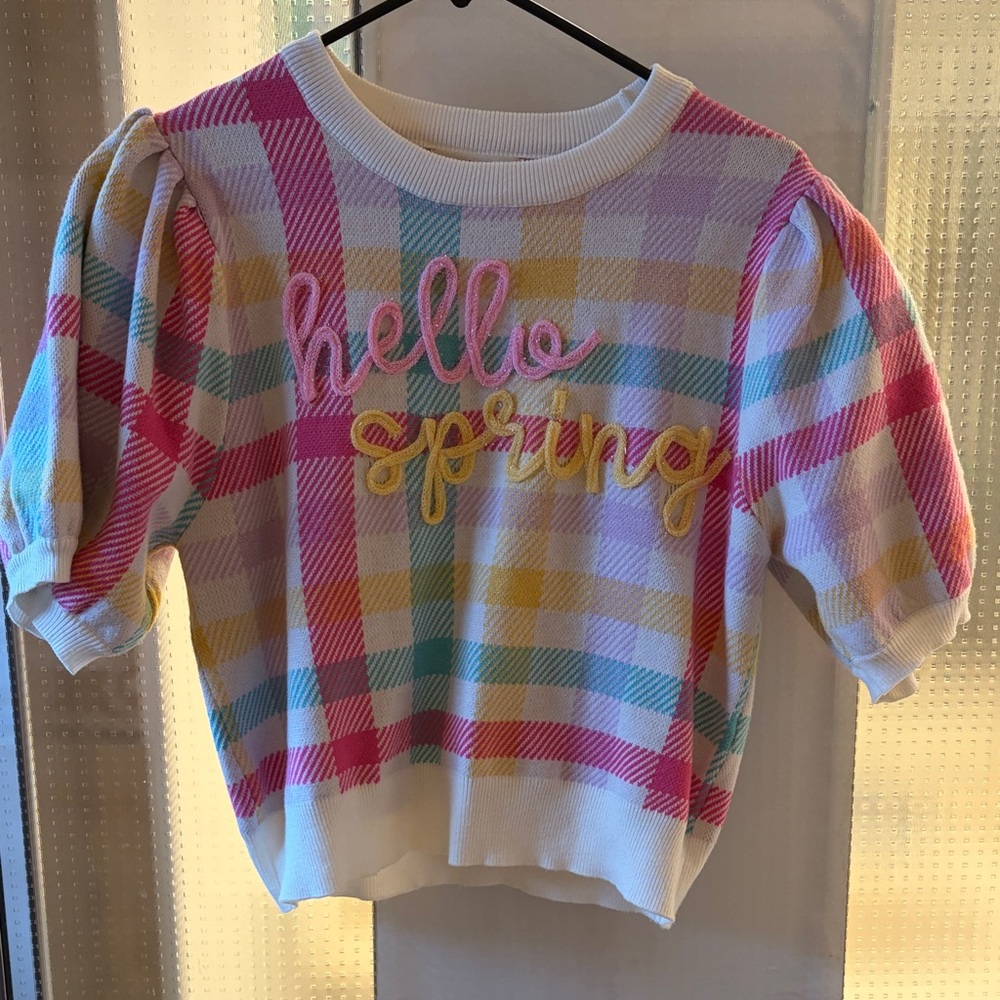 Women’s plaid Hello Spring Crop Sweater